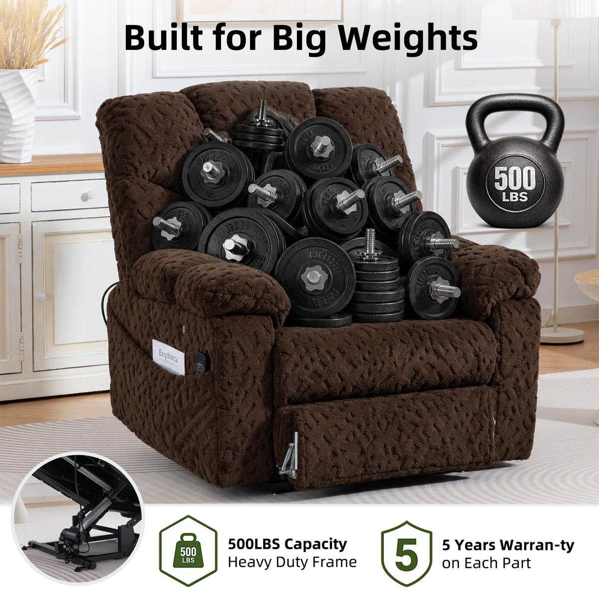 500lb Heavy Duty Power Lift Recliner with Air Pressure Massage for Tall Big