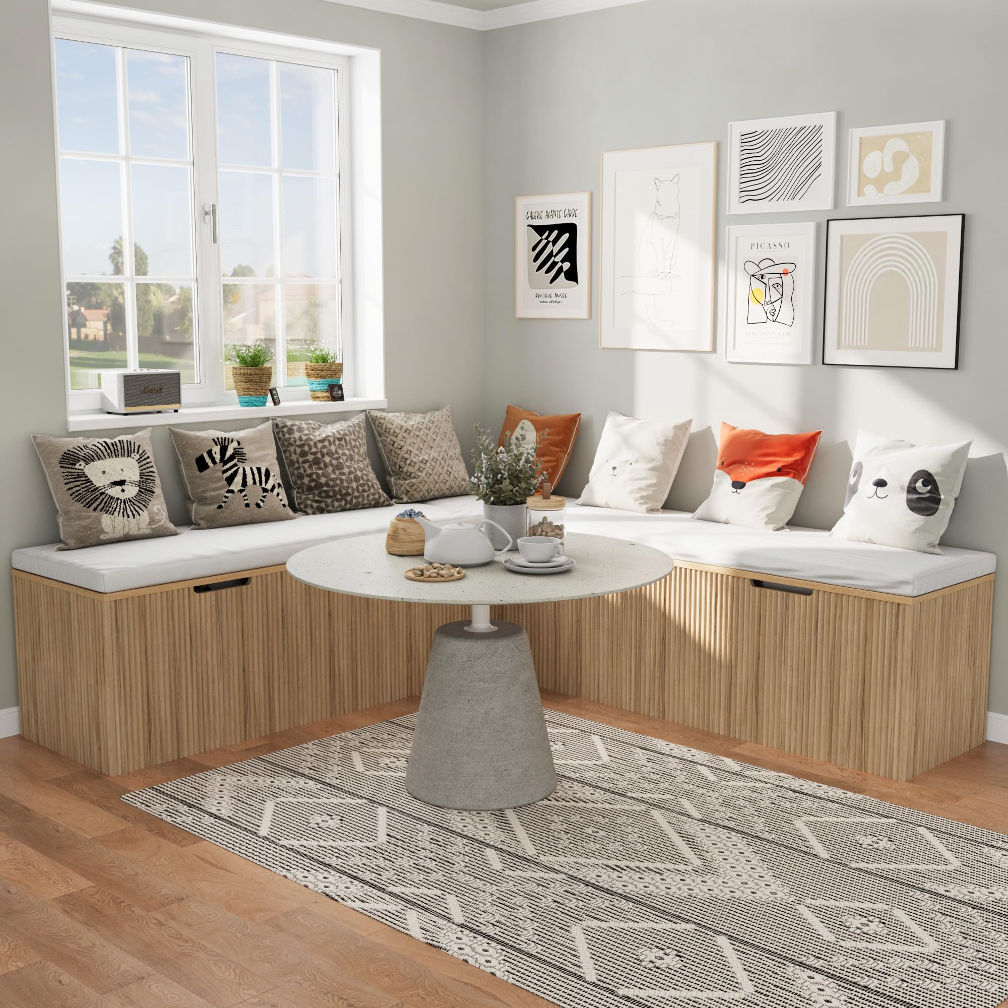 L-Shape Corner Storage Bench with Cushion