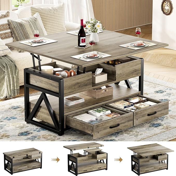 4-in-1 Lift Top Coffee Table with Storage