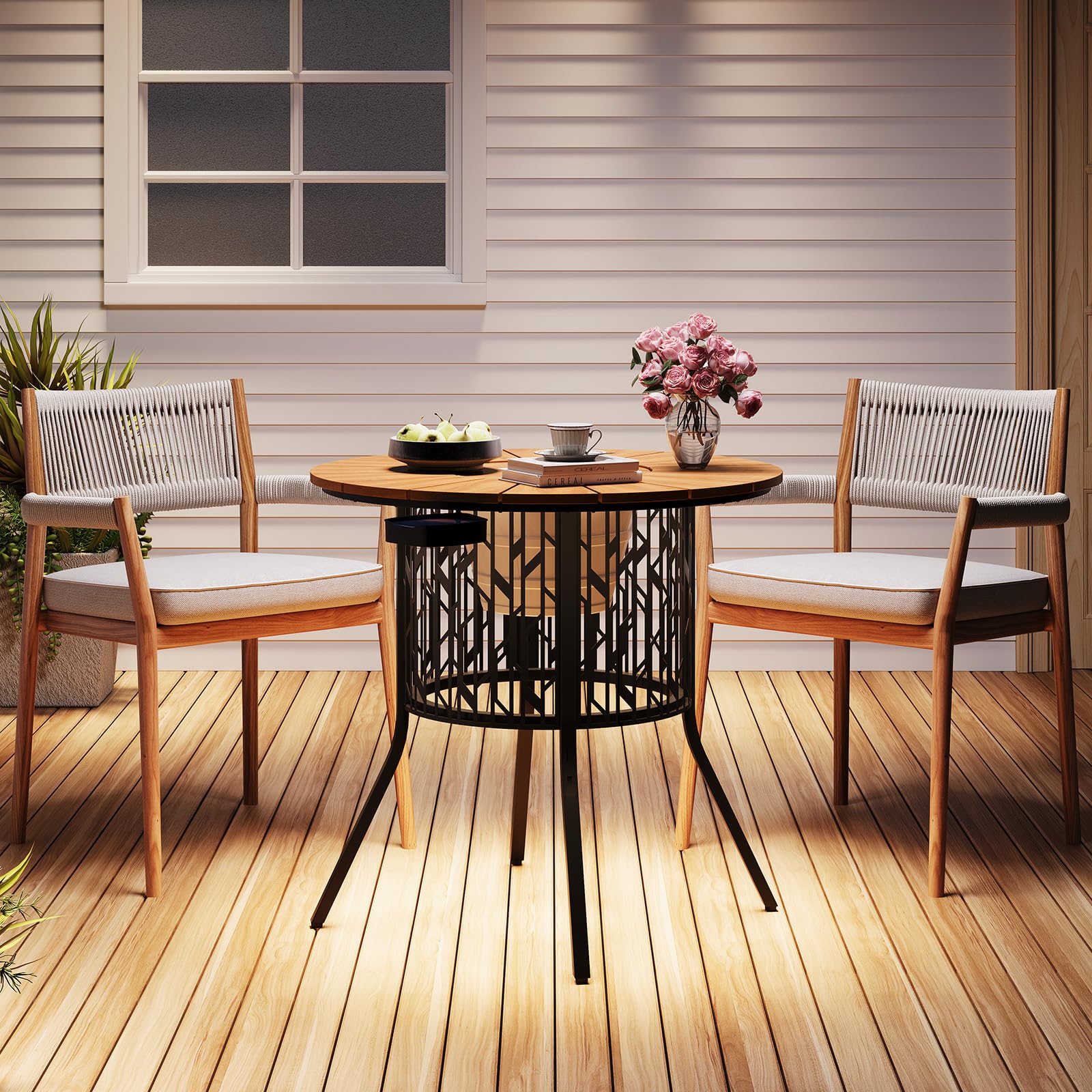 Solar LED Cooler Patio Table with Ice Bucket