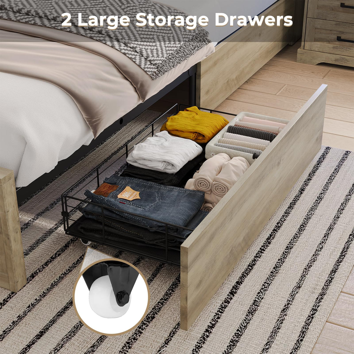 King Farmhouse Storage Bed with LED Lights