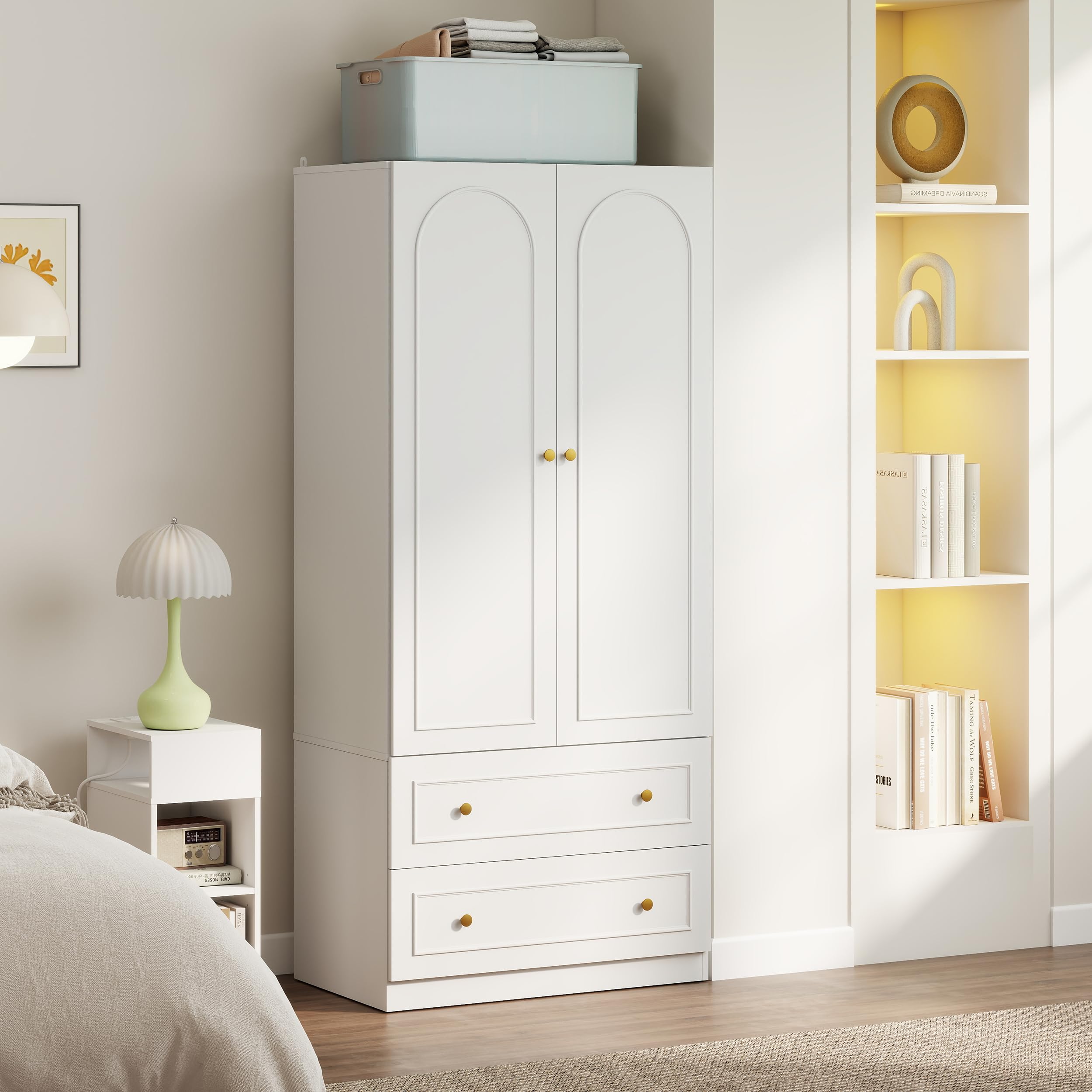 Wooden Armoire Wardrobe Closet with 2 Doors & 2 Drawers