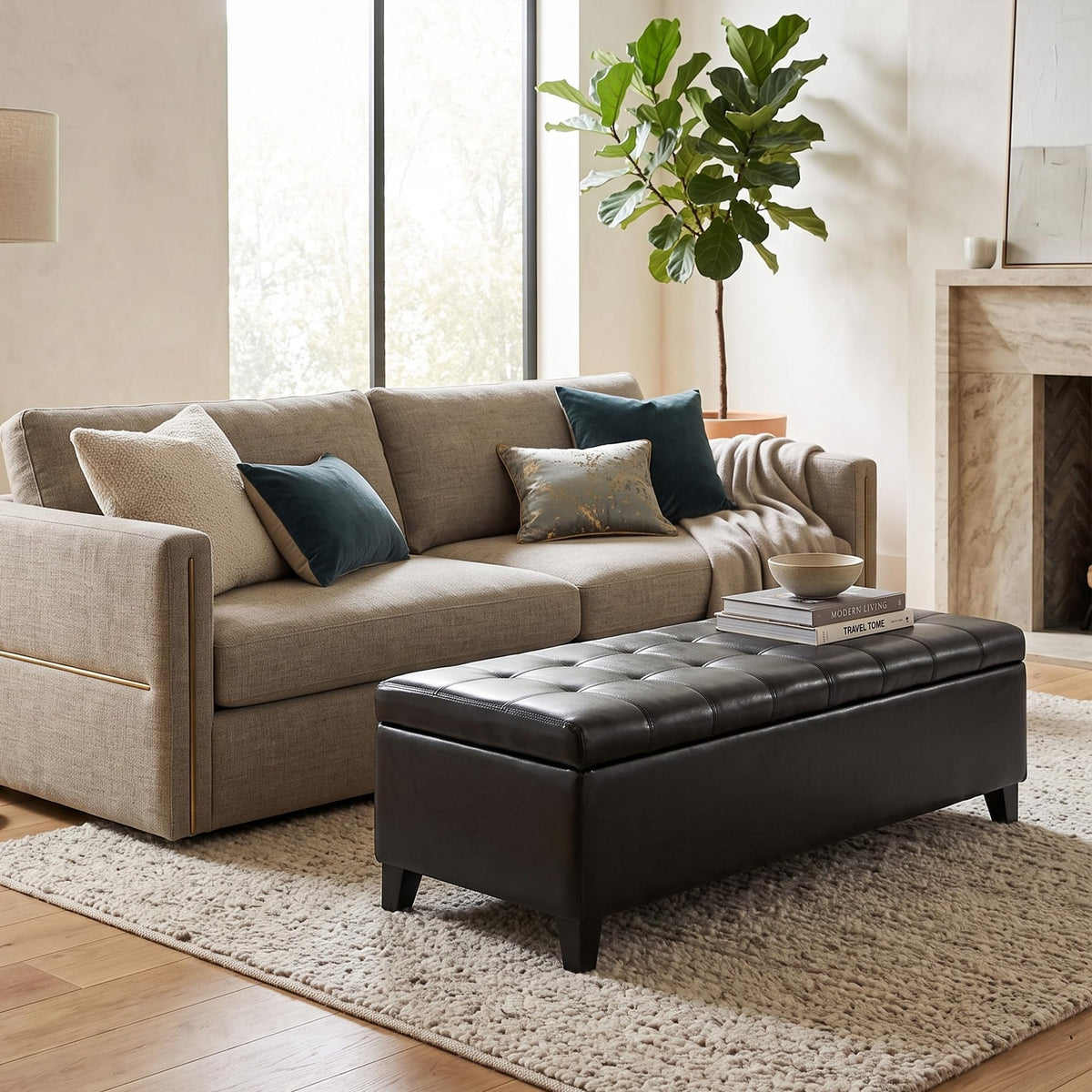 HOMCOM 51" Ottoman Storage Bench, Tufted Bench for End of Bed, Black