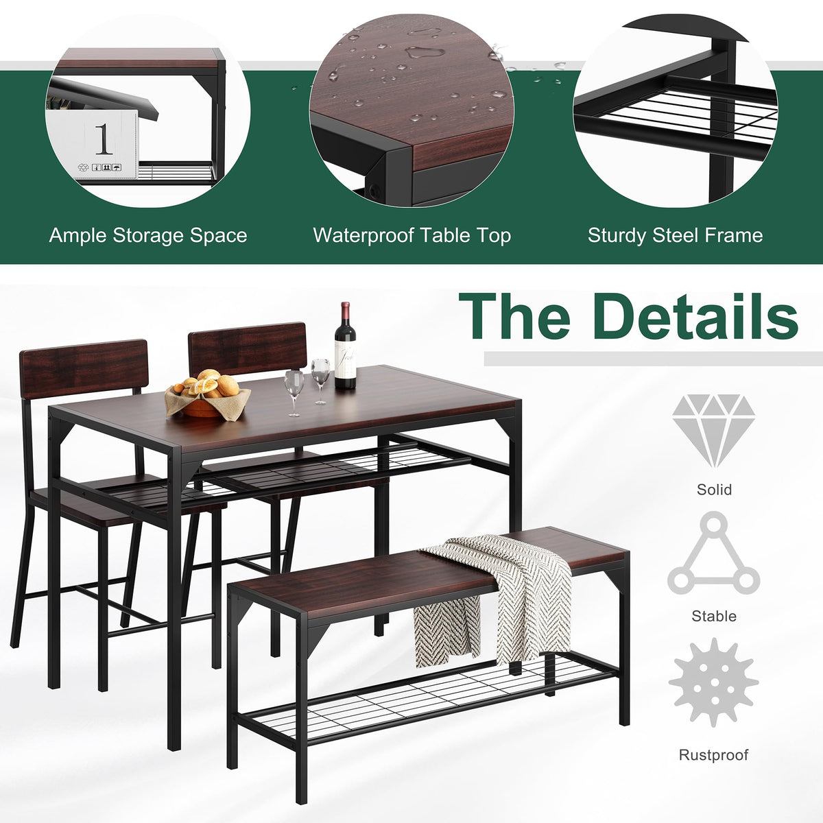 4-Person Dining Set with Bench