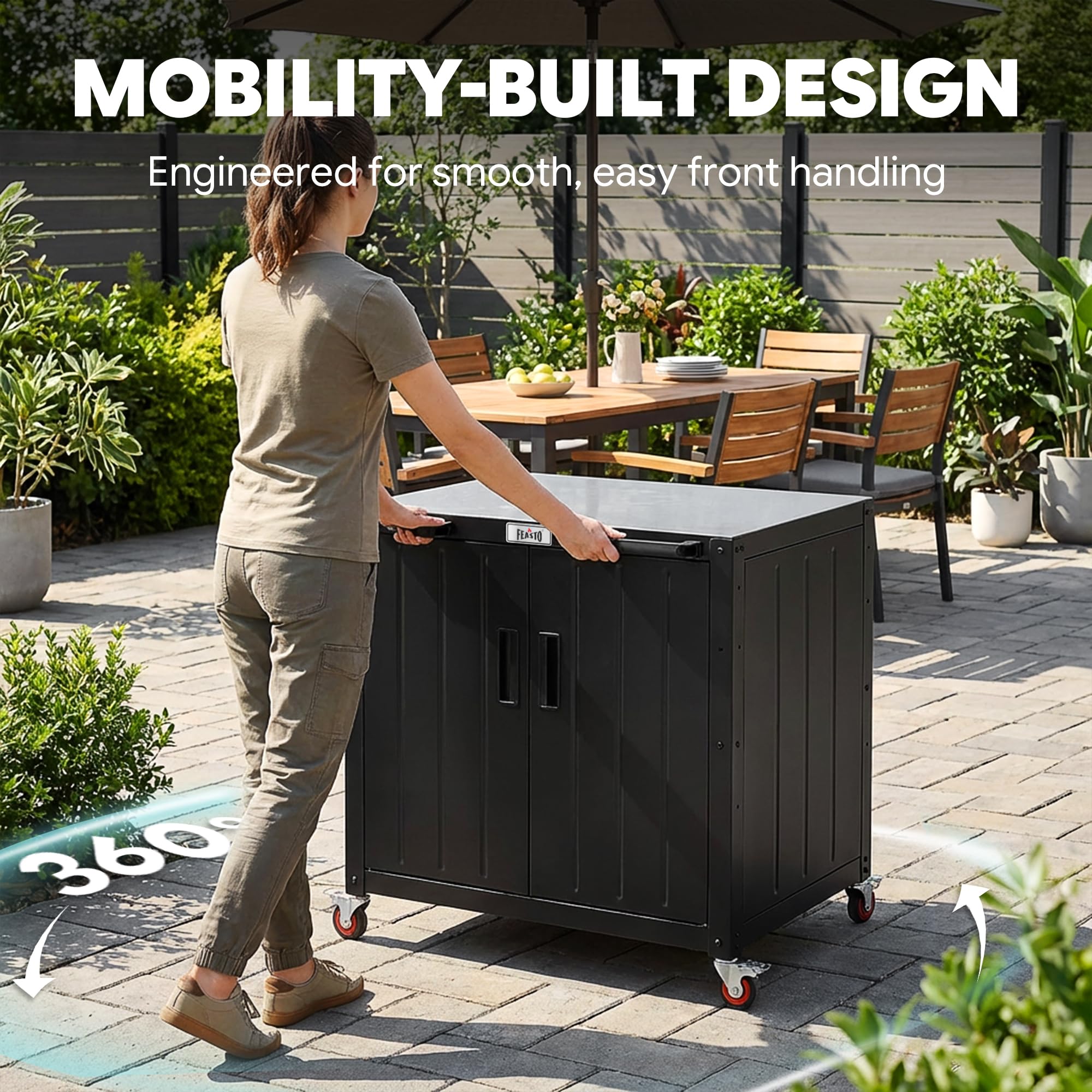 Outdoor Kitchen Island Grill Cart with Storage Cabinet & Stainless Steel Top