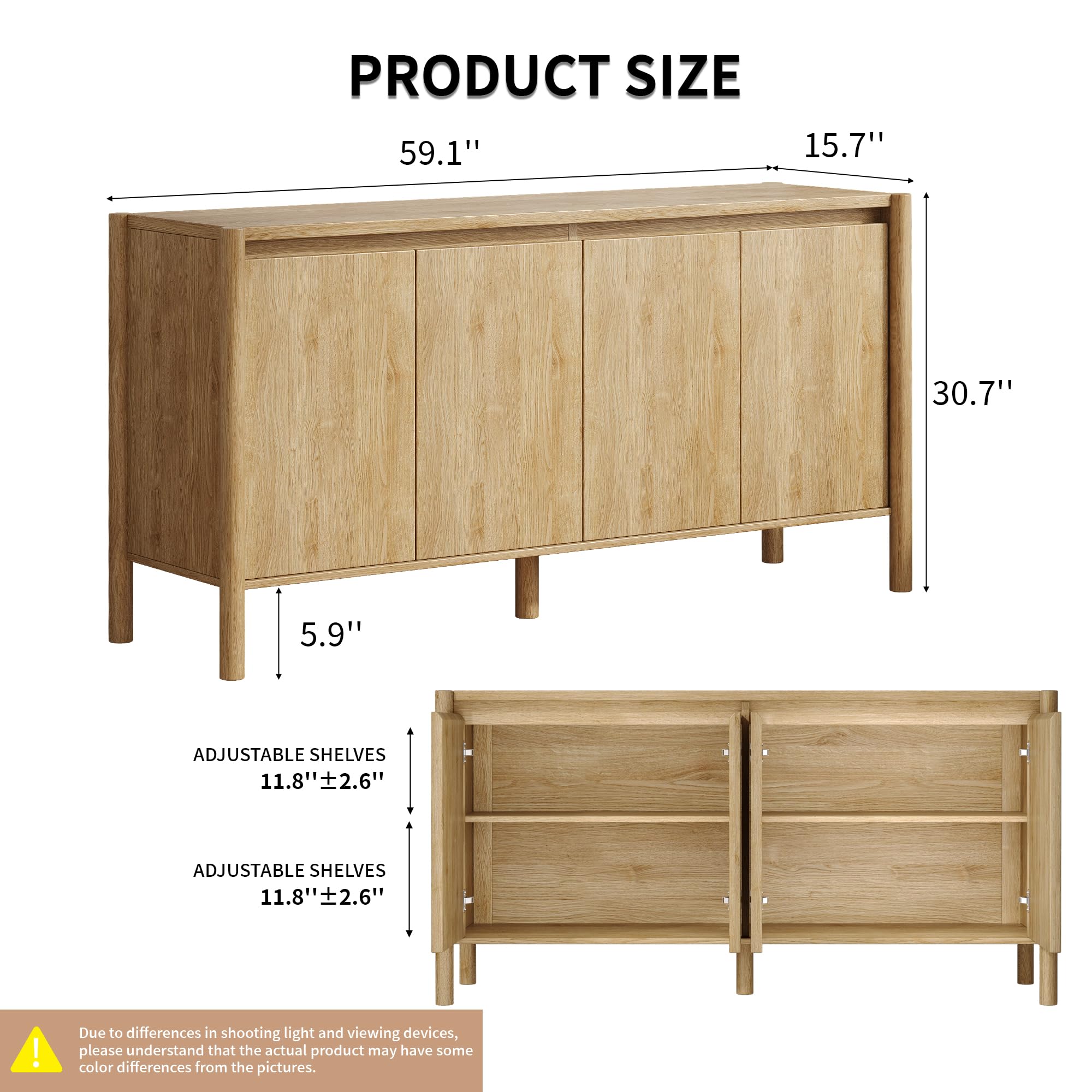 59" Wide Buffet Cabinet with 4 Doors & Adjustable Shelves