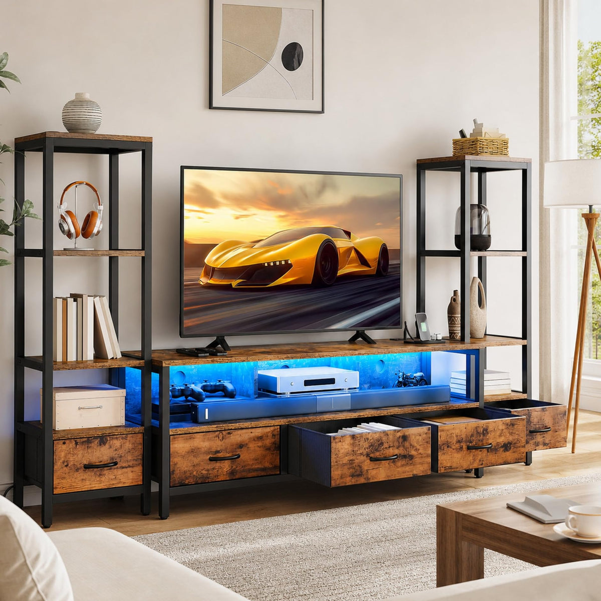 LED TV Stand with Bookshelves