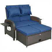 Outdoor Rattan Daybed with Storage Ottoman & Adjustable Backrest