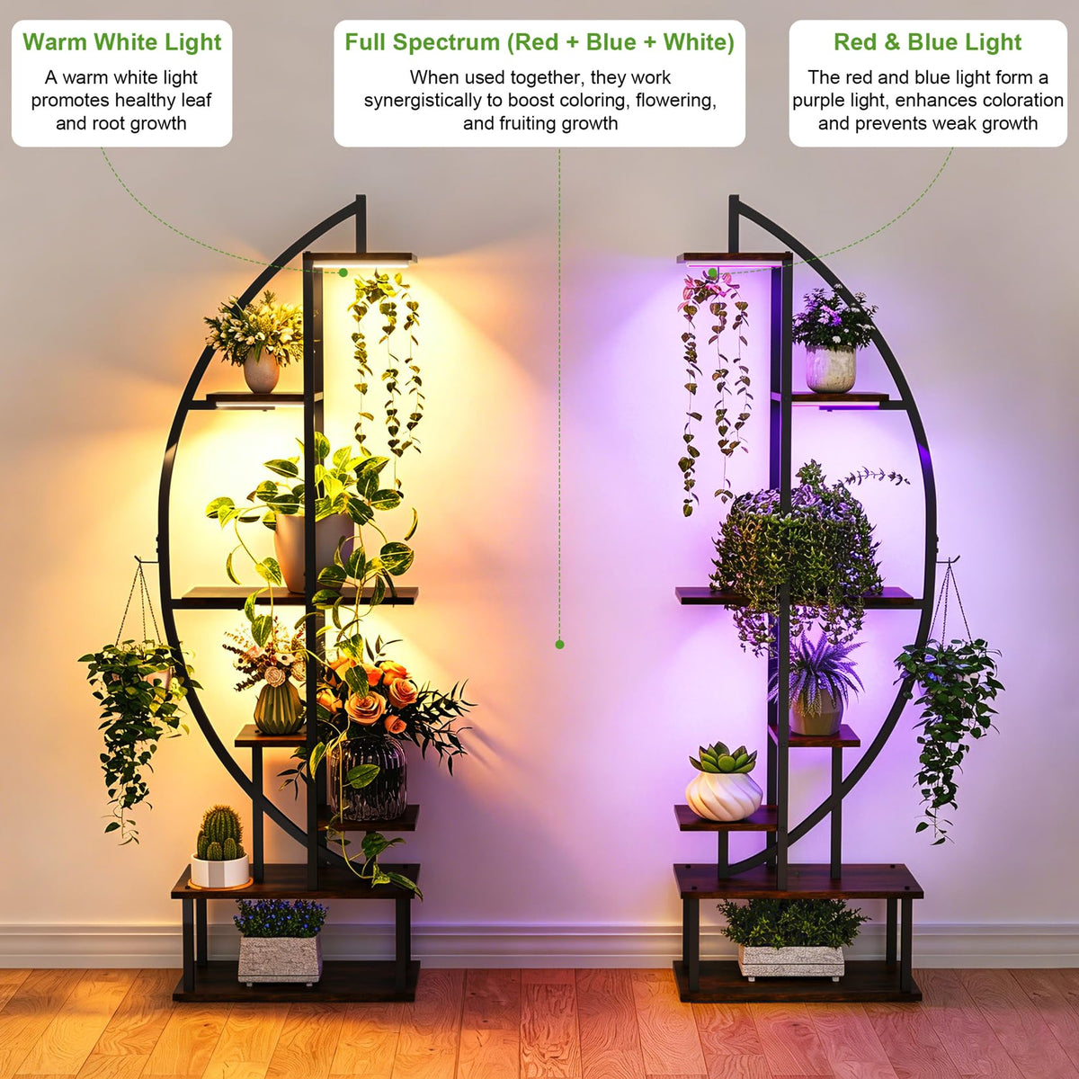 Circular Plant Stand with Grow Lights, Set of 2