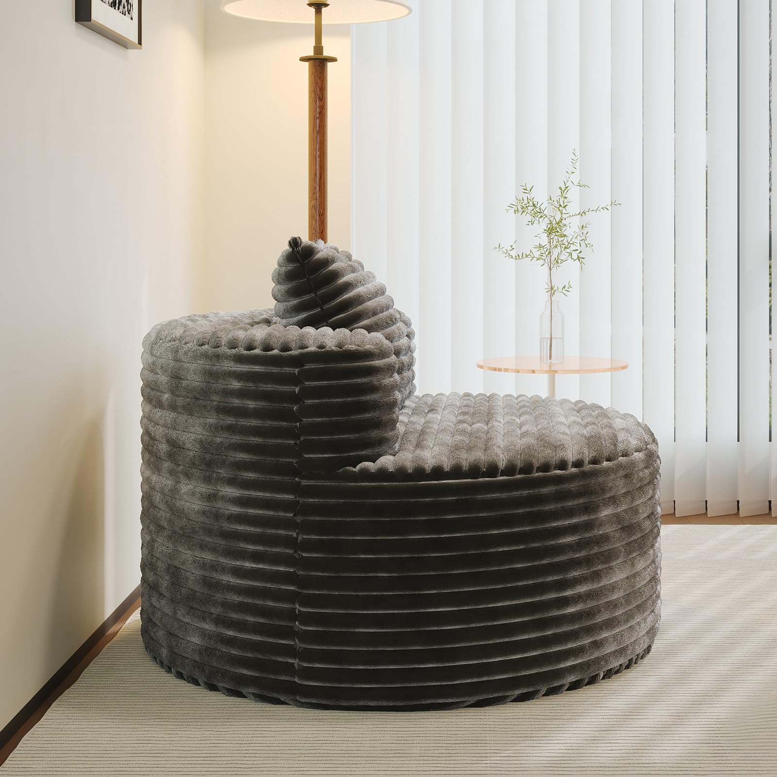 Round Corduroy Accent Chair with Pillow