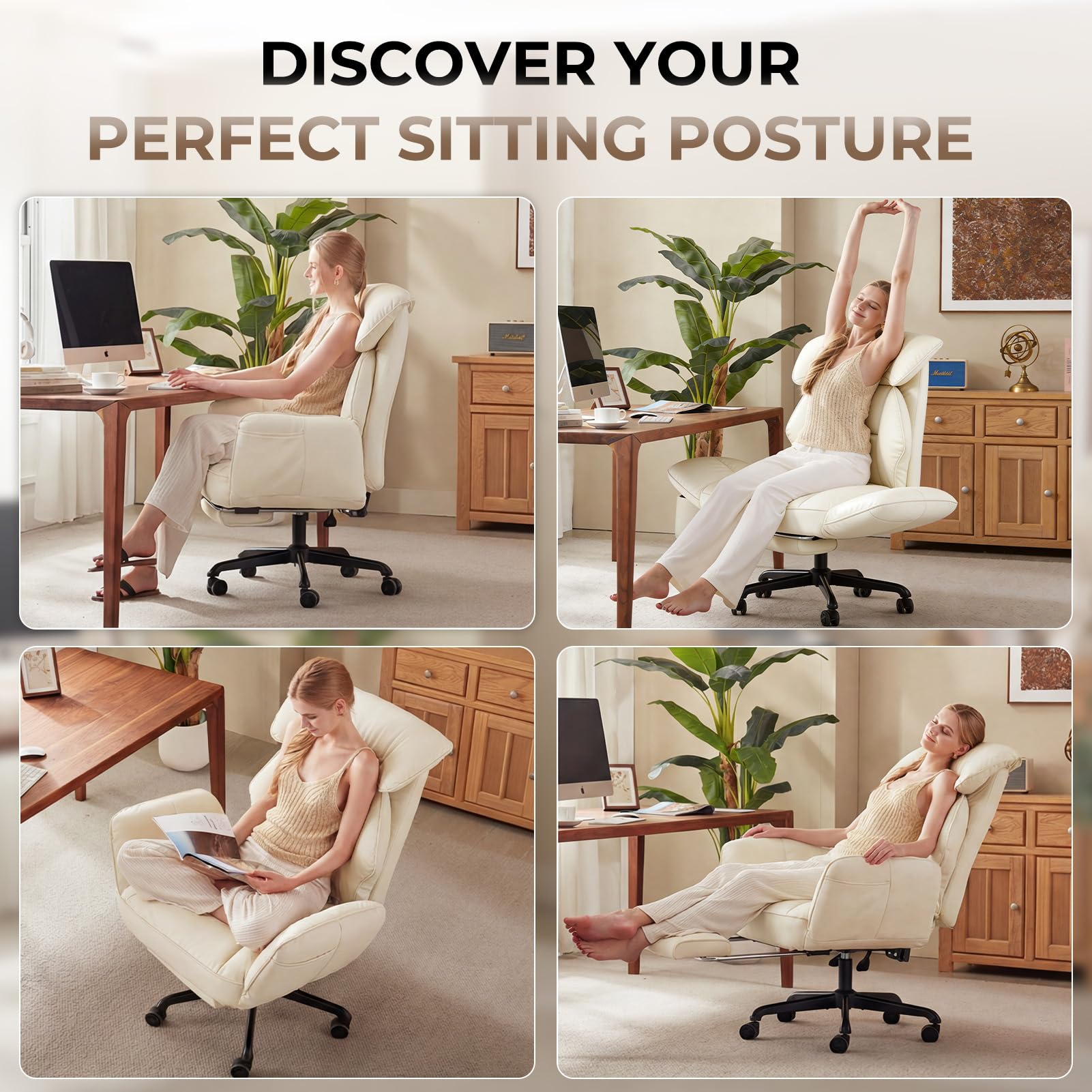 Cross Legged Office Chair with Pivoting Armrests & Pocket Spring