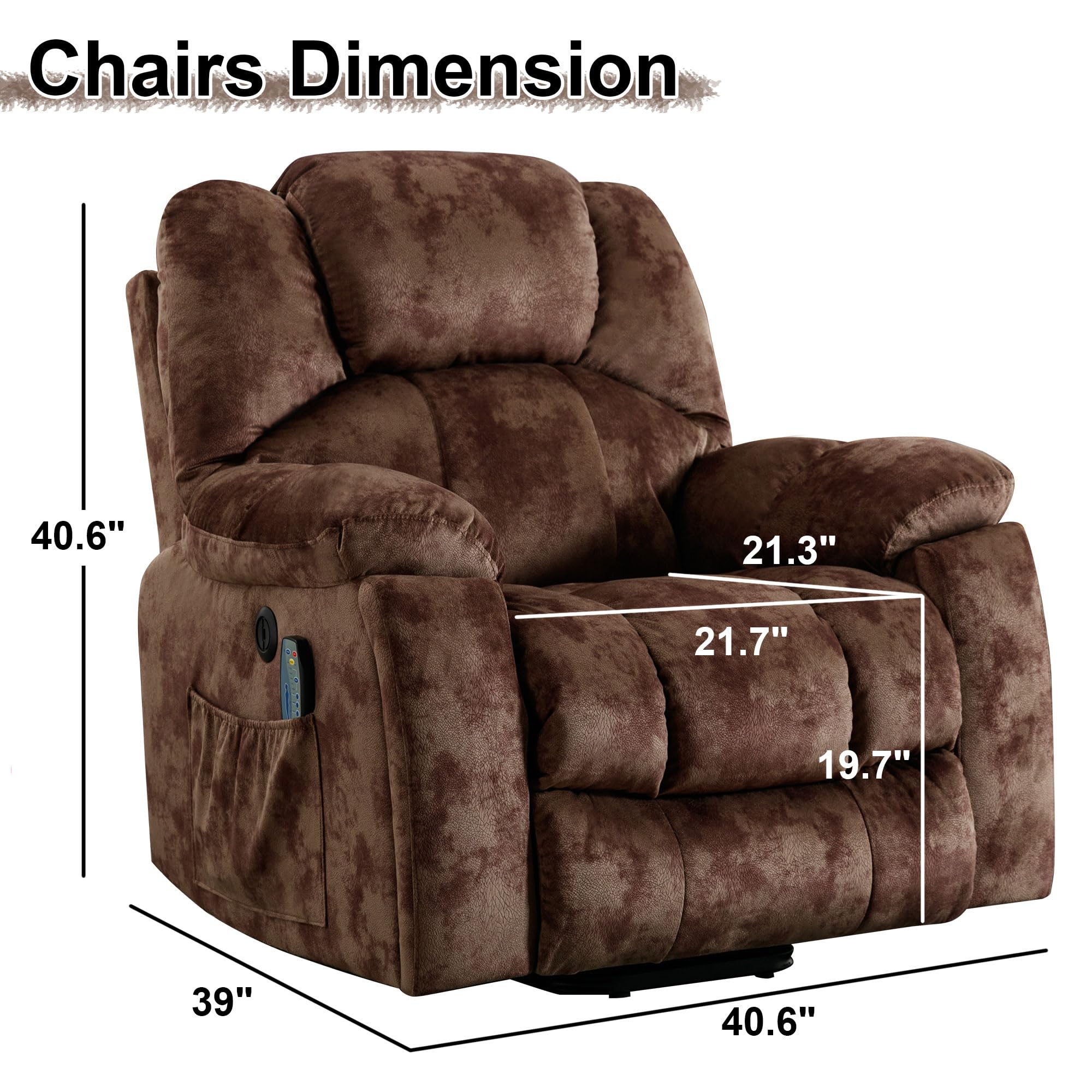 Bonzy Home Power Lift Recliner Chair with Heating and Massage, Upholstered Comfy Lift Chair, Lift Recliner Chairs for Elderly, with 2 Hidden Cup Holders, Side Pockets, USB Port, Brown