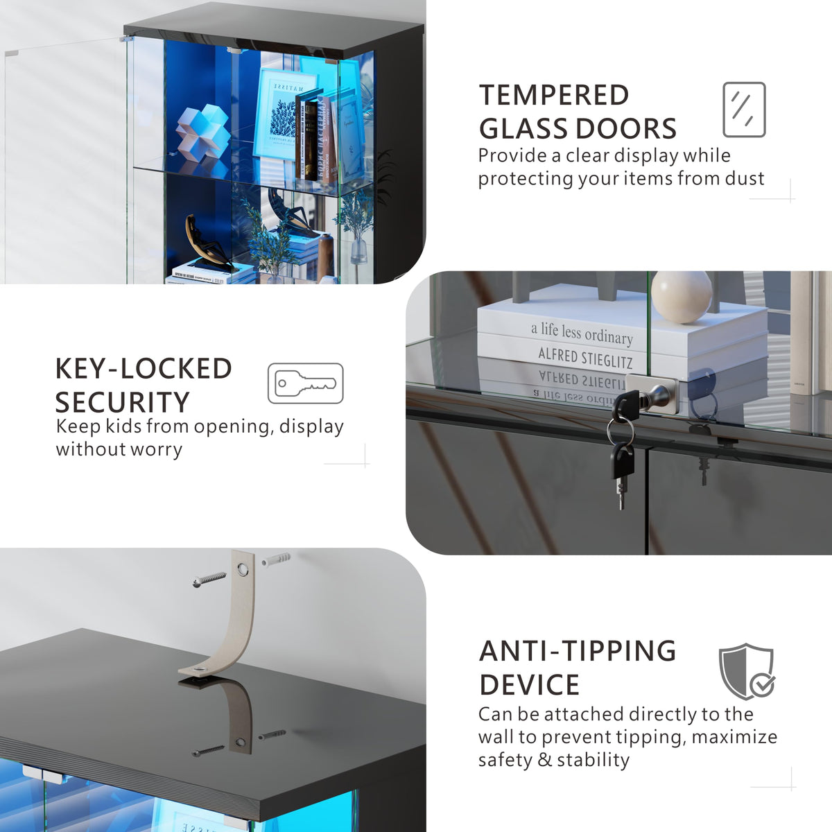 Black LED Glass Display Cabinet