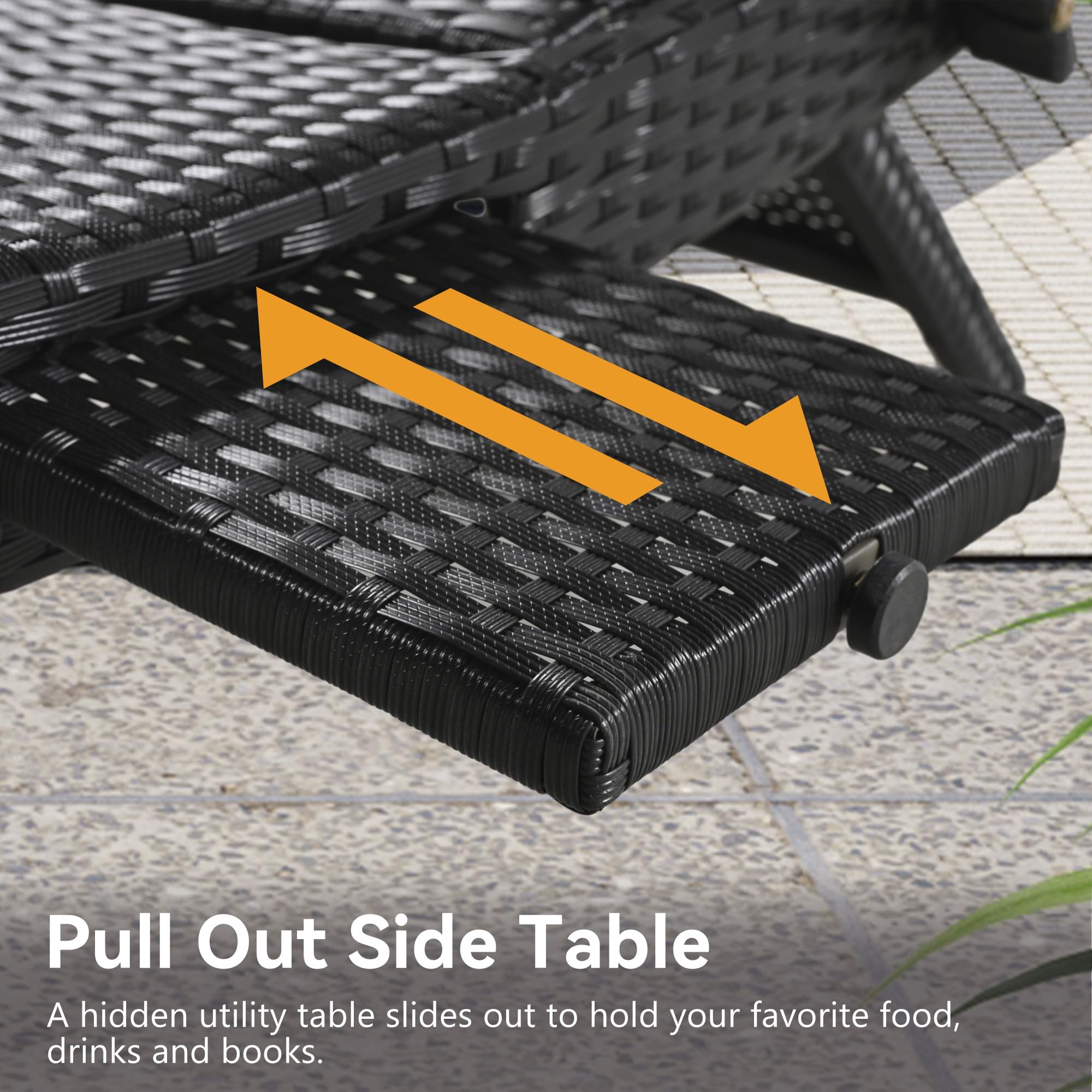 Outdoor Reclining Chaise Lounge Set of 2 with Pull-Out Side Table