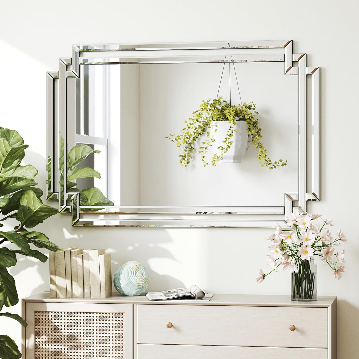 Autdot Modern Large Living Room Decorative Mirror with Mirrored Frame