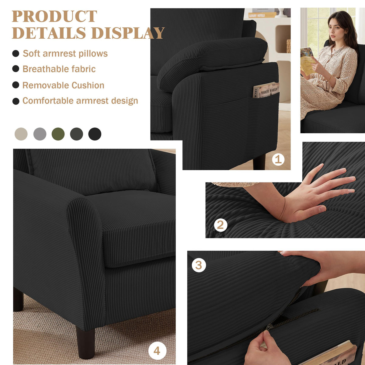 3-Piece Corduroy Sofa Set
