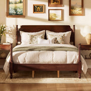 Merax Vintage Wood Spindle Bed Frame with Headboard, Queen Size,Dark Walnut