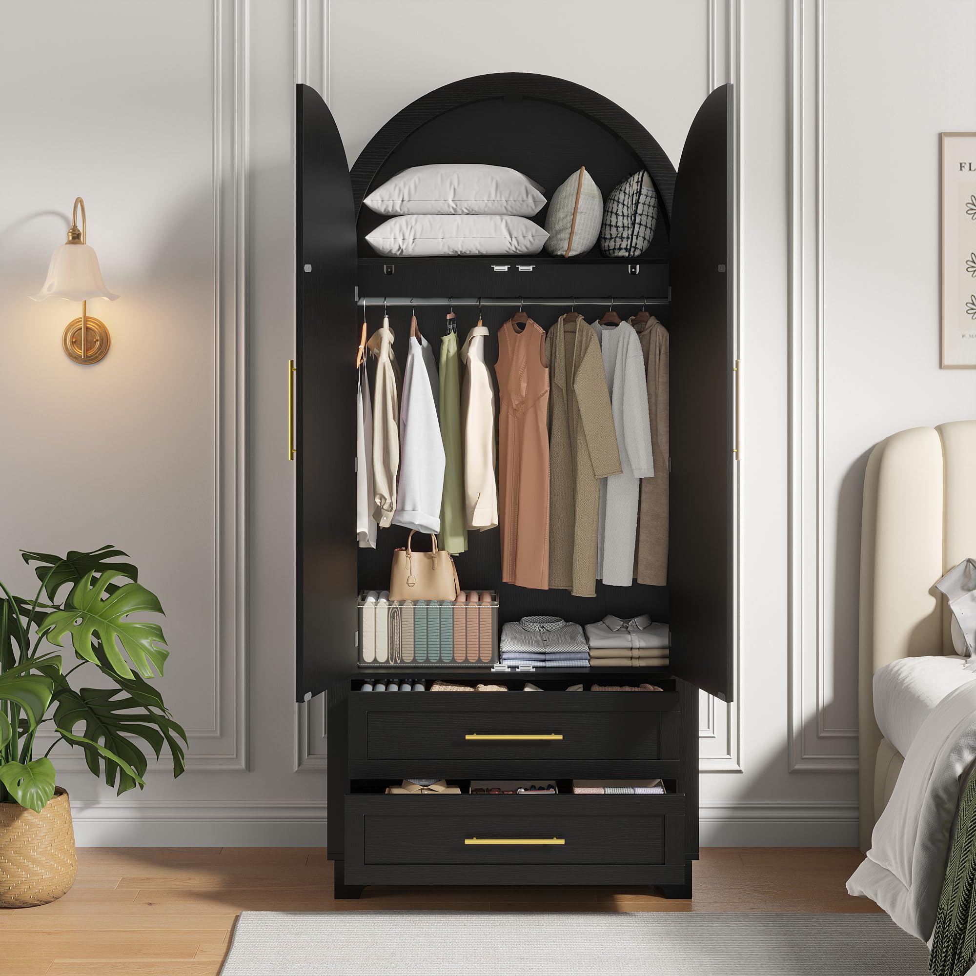 Arched Double Door Wardrobe with Drawers