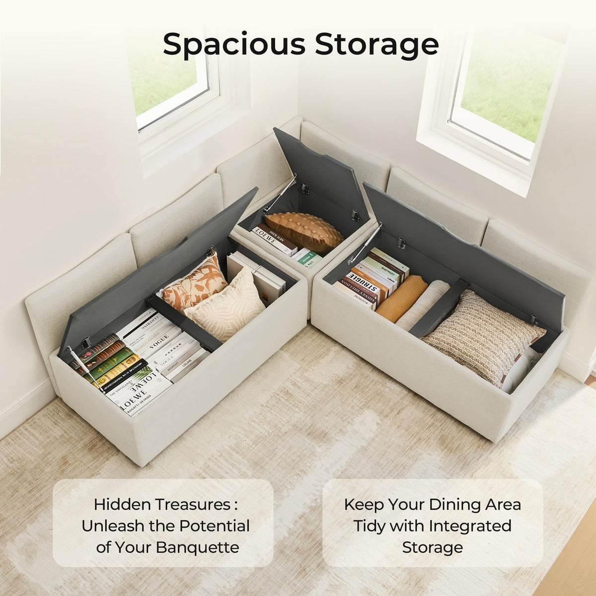 CHITA Breakfast Nook Bench with Storage, Banquette Seating, 4 Seats, Khaki