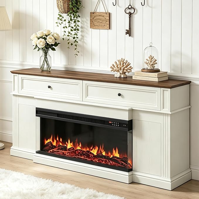 63" Farmhouse Electric Fireplace TV Stand