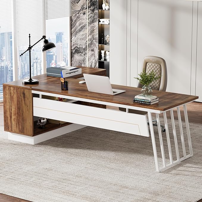 L-Shaped Executive Desk with Cabinet & Drawers