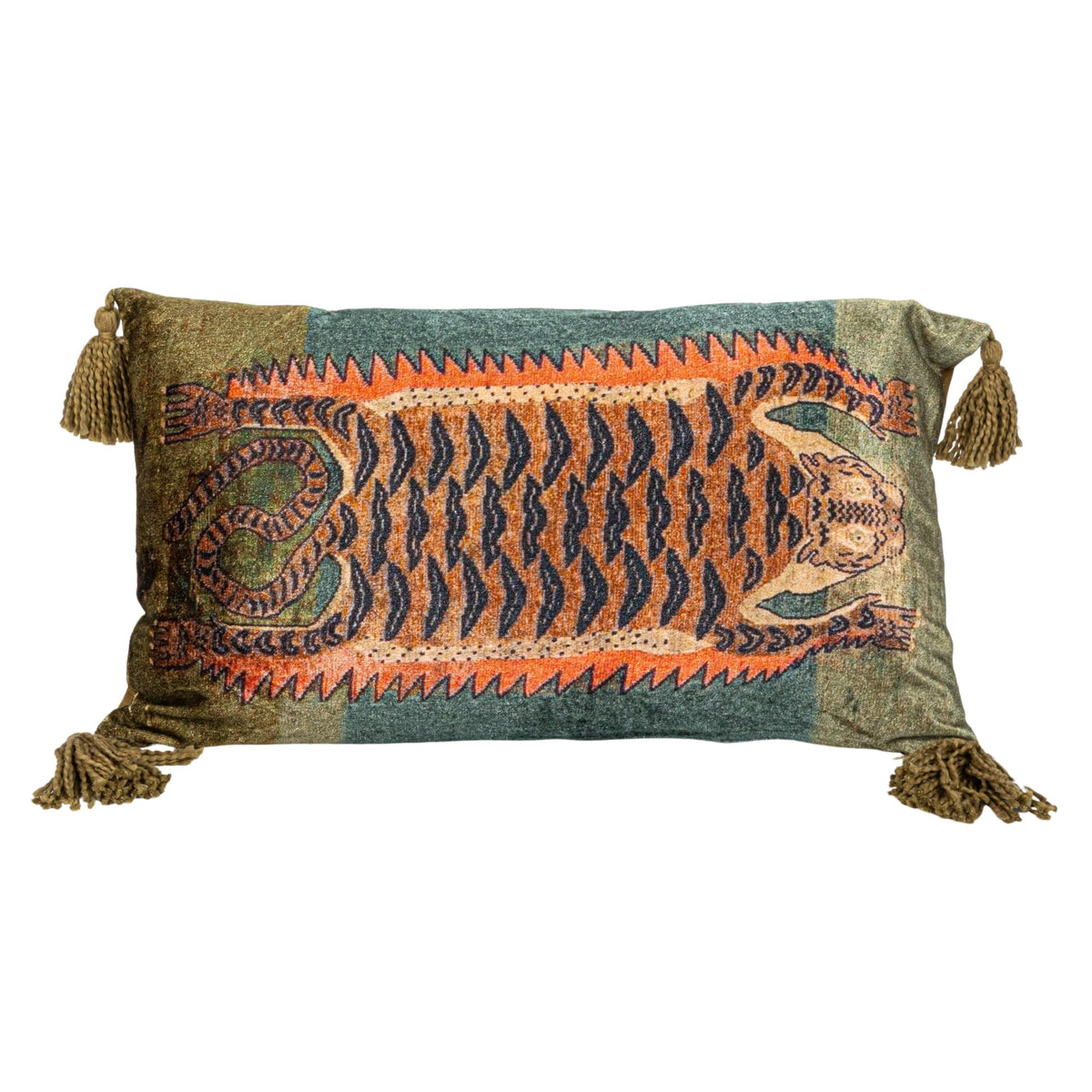 Tiger Lumbar Pillow with Tassels