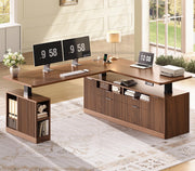 L-Shaped Electric Standing Desk 69" x 55" with Drawers & Power Outlet