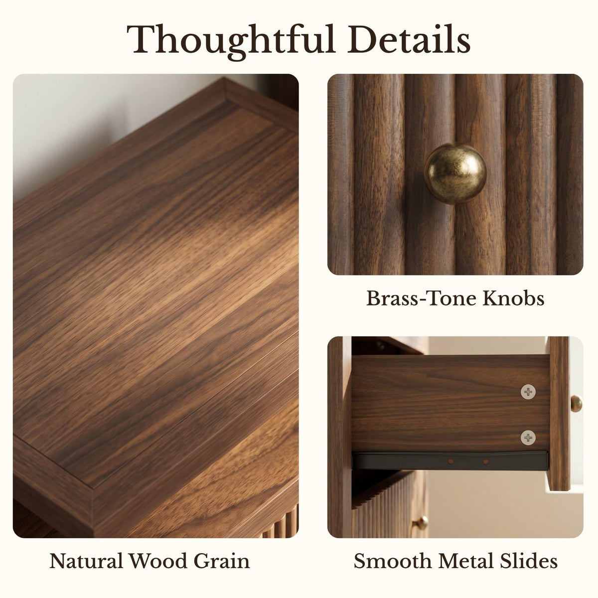 AURELIA LEVEAUX 26" Wide Dark Walnut Fluted Charging Nightstands Set of 2