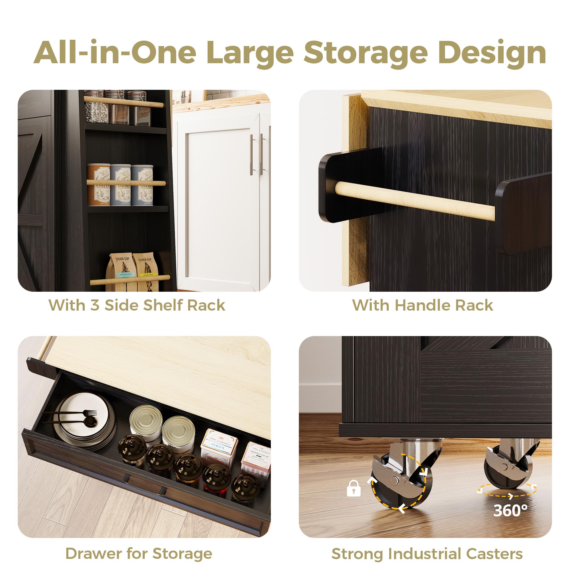 Kitchen Island Cart with Storage & Drop Leaf