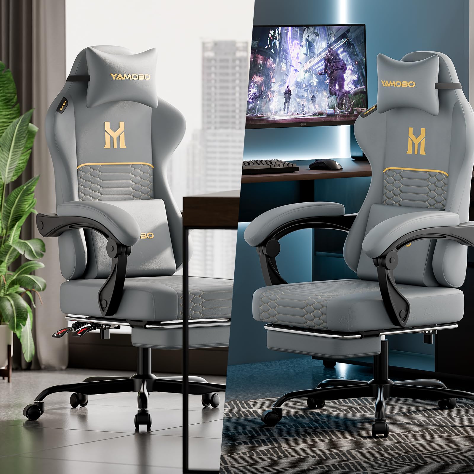 Ergonomic Gaming Chair with Footrest & Lumbar Support