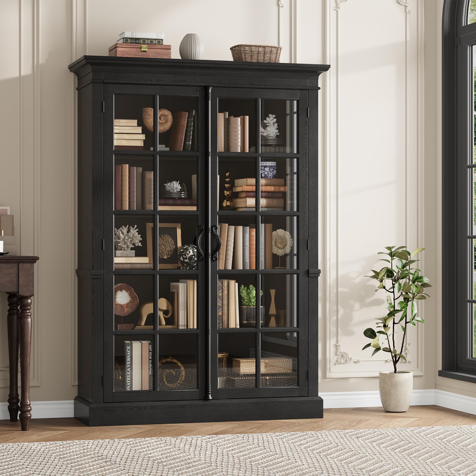 65" Farmhouse Display Cabinet with Glass Doors & Adjustable Shelves
