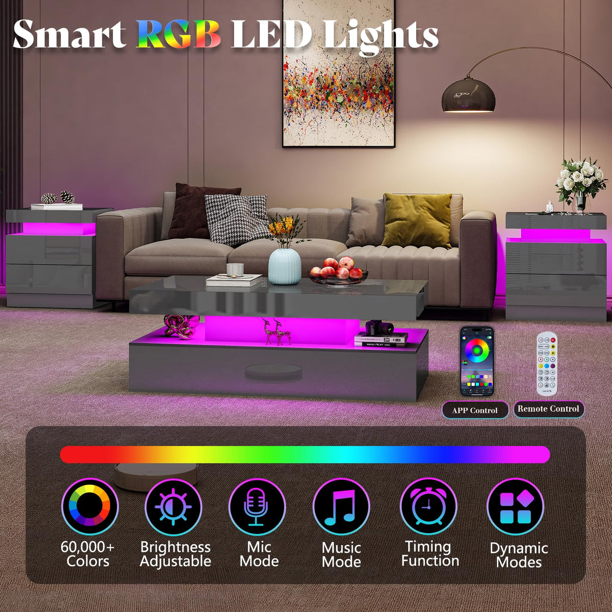 3-Piece LED Coffee Table Set