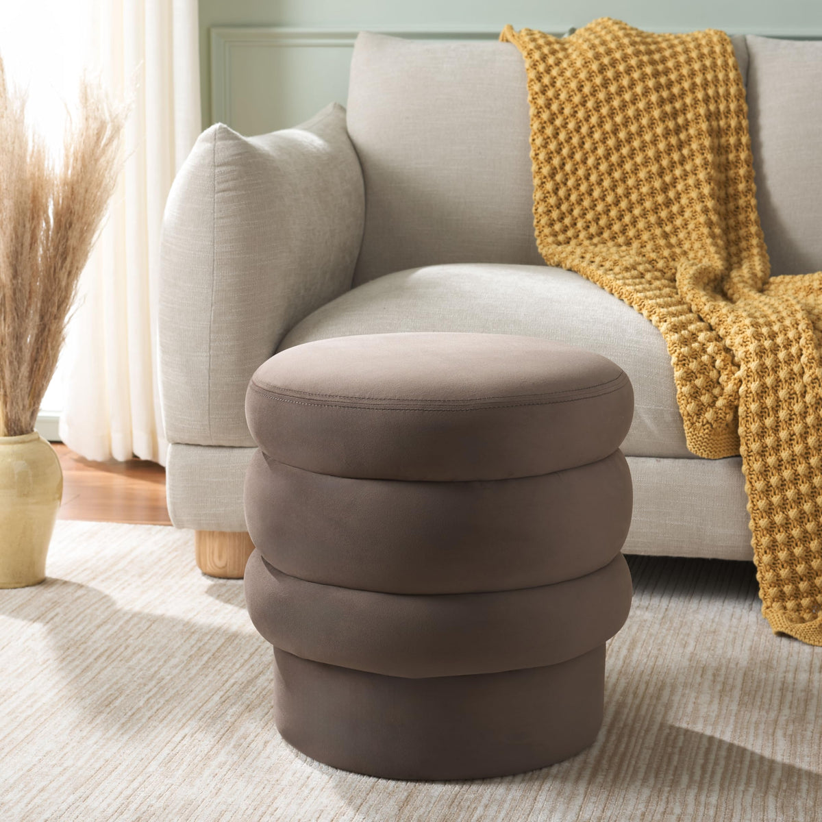 Chocolate Velvet Layered Ottoman