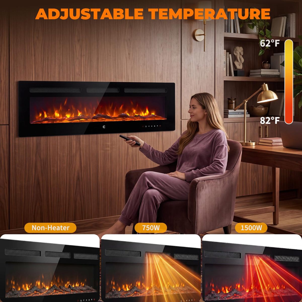 BINMIT 70 Inch Recessed and Wall Mounted Linear Electric Fireplace Insert