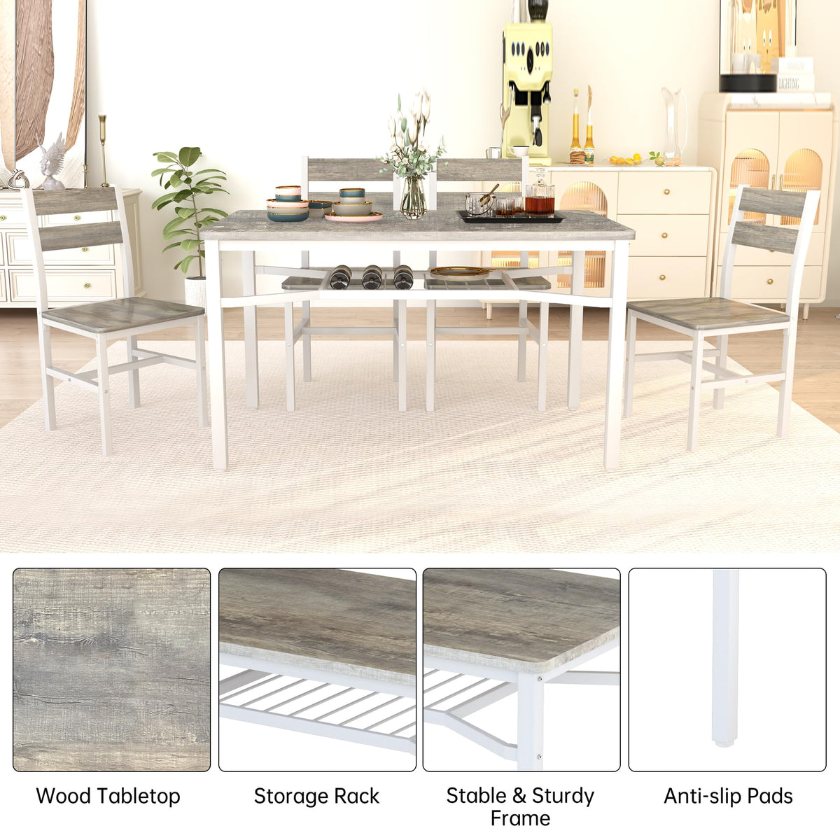 5-Piece Dining Table Set with Storage