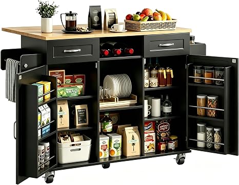 Rolling Kitchen Island with Drop Leaf & Storage