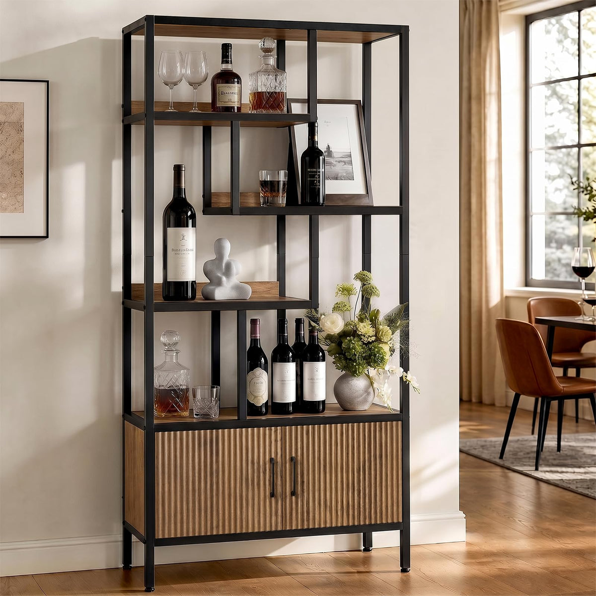 5-Tier Bookcase with Fluted Cabinet