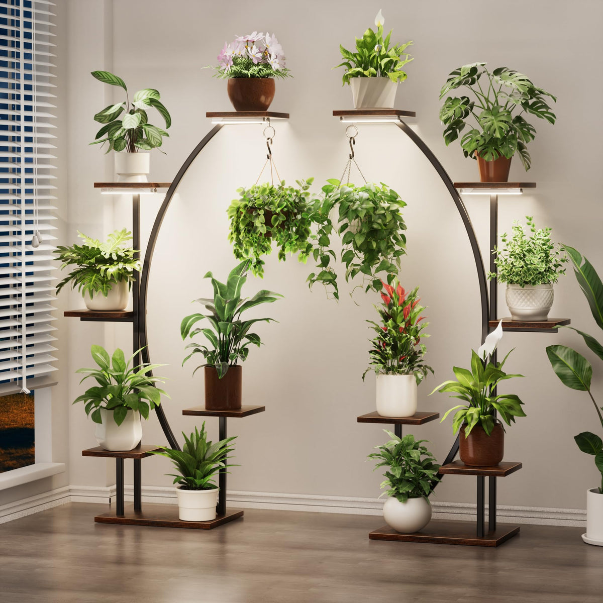 2 Pack Plant Stand Indoor with Grow Lights, 12 Tiered Corner Plant Shelf