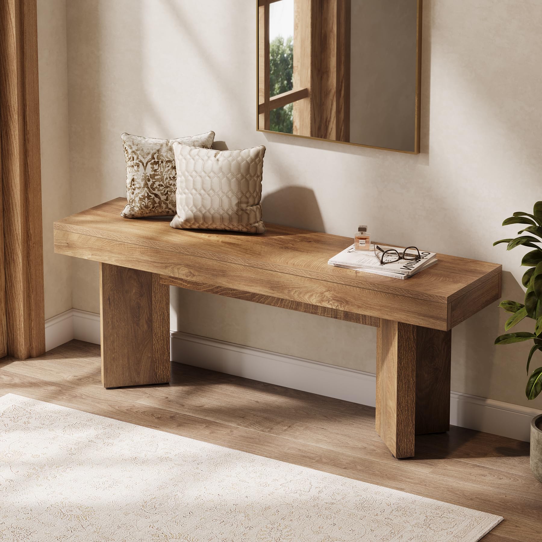 Farmhouse Wooden Entryway Bench with V-Shaped Pedestal | 47-Inch
