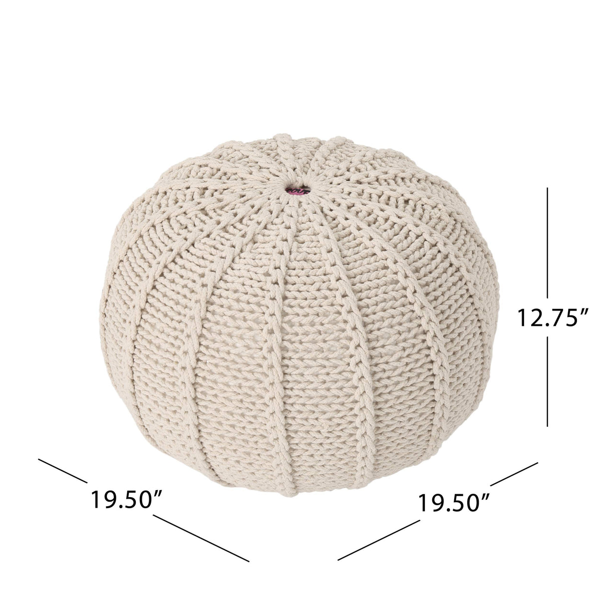 Christopher Knight Home Agatha Knitted Cotton Pouf, Beige Small