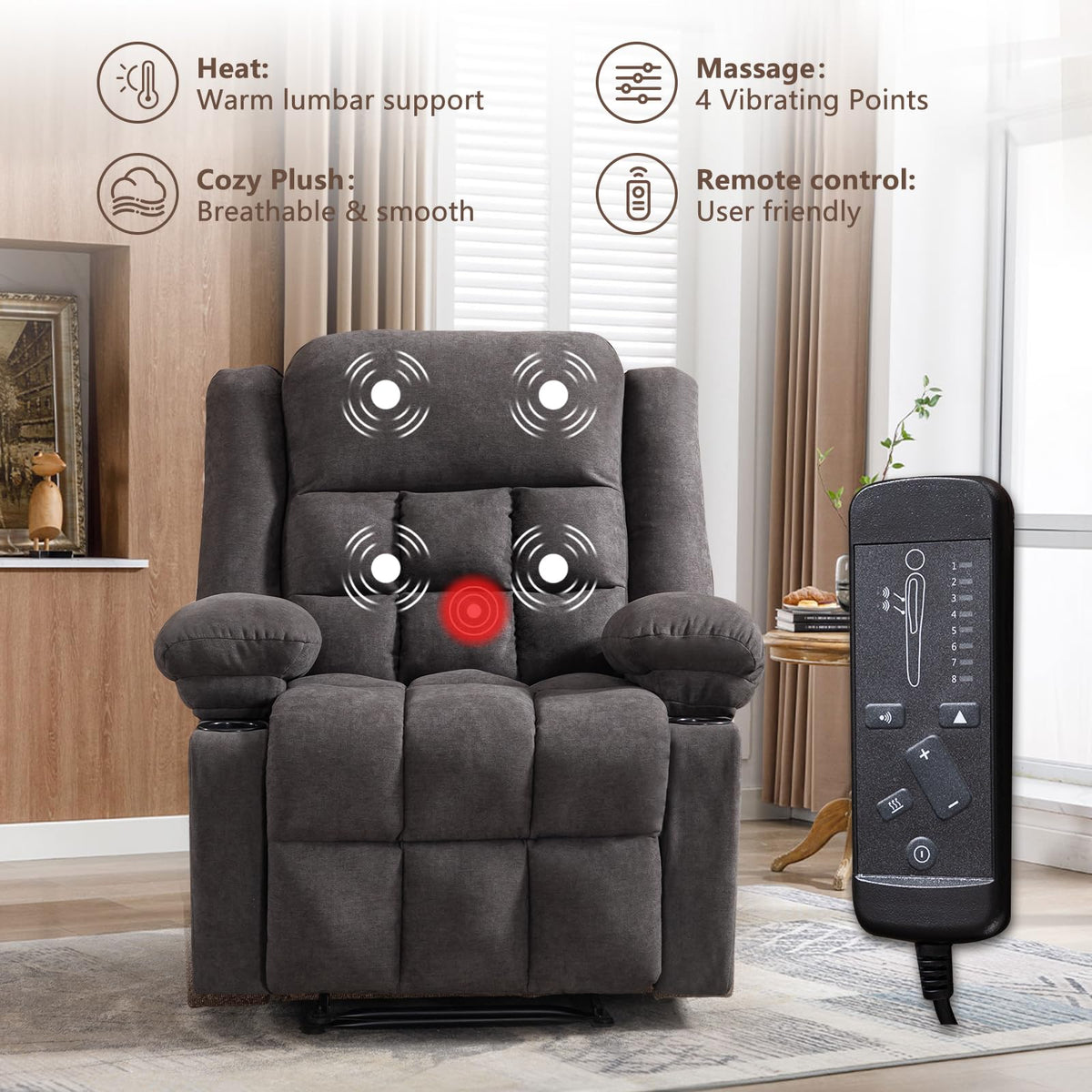 Grey Heated Massage Recliner
