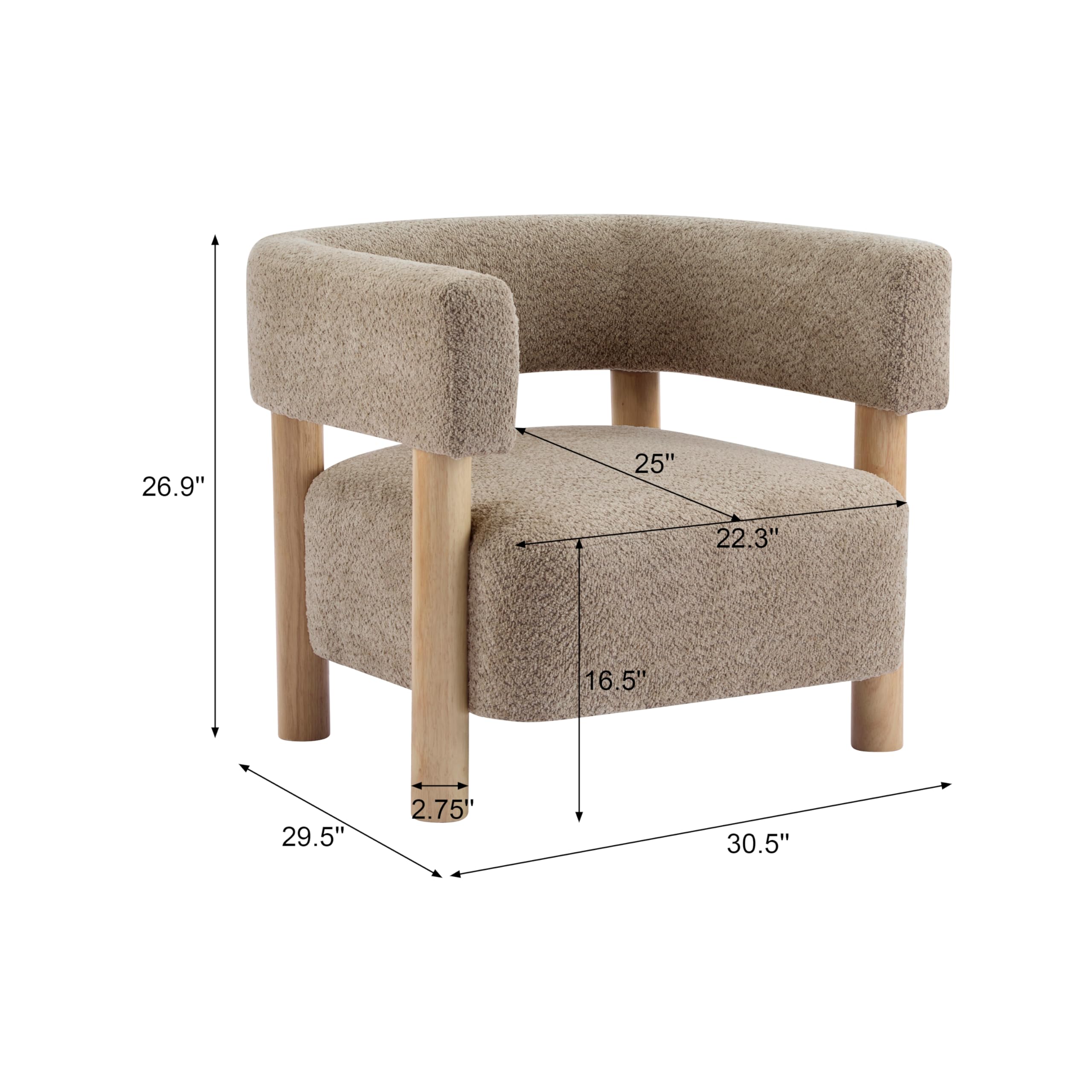 Low Profile Accent Chair with Boucle Fabric Cushion