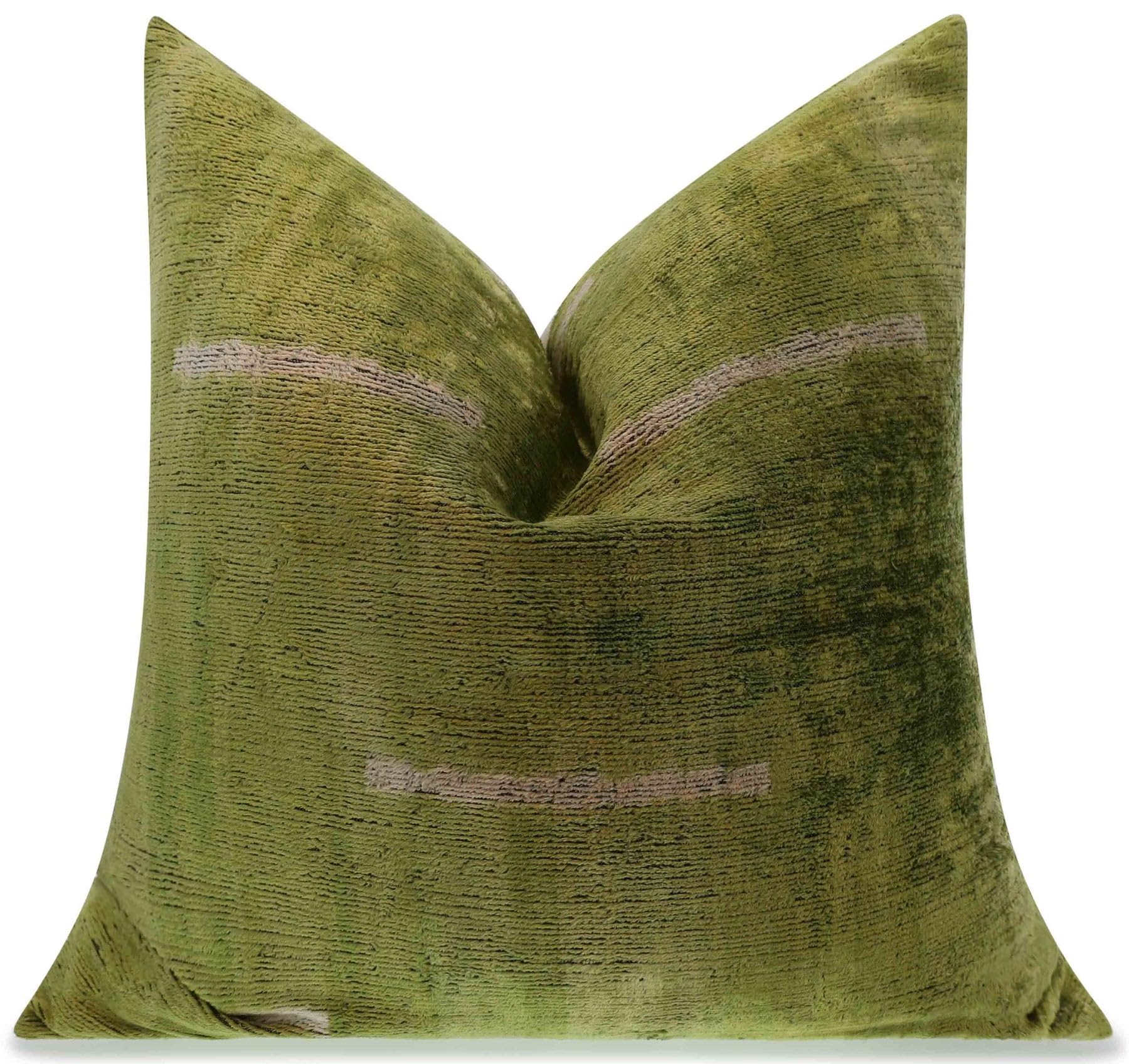 CANVELLO Handmade Velvet Throw Pillow with Green Abstract Design - Luxurious 20x20 Inch Square Cushion with Premium Down Feather Insert - Modern Home Décor Accent