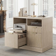 3-Drawer File Cabinet with Charging Station & Open Shelves