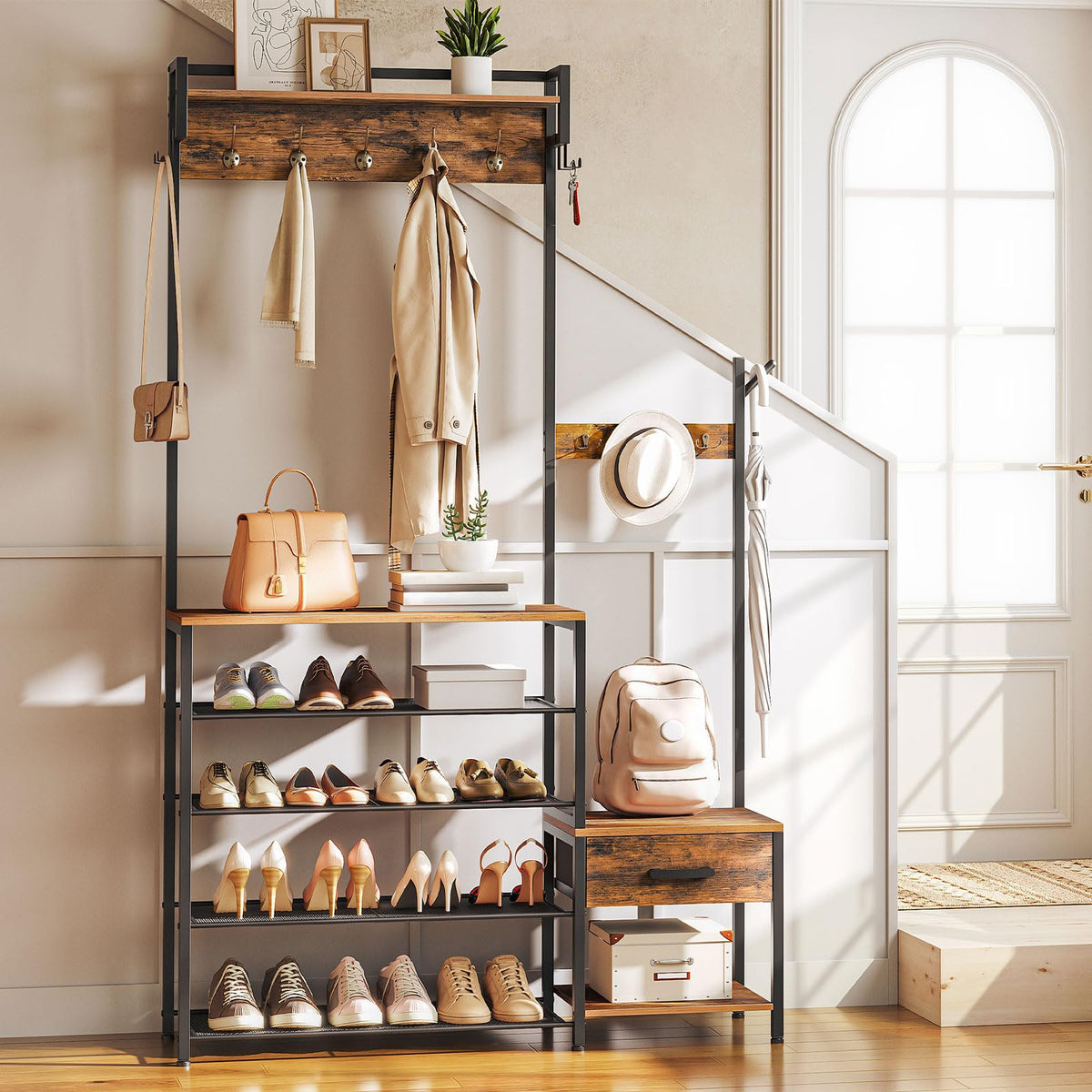 Entryway Hall Tree with Shoe Bench