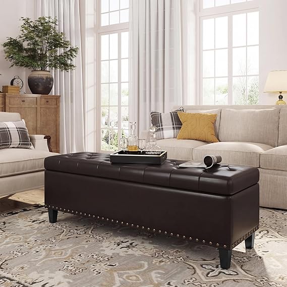 51-Inch Faux Leather Storage Ottoman Bench
