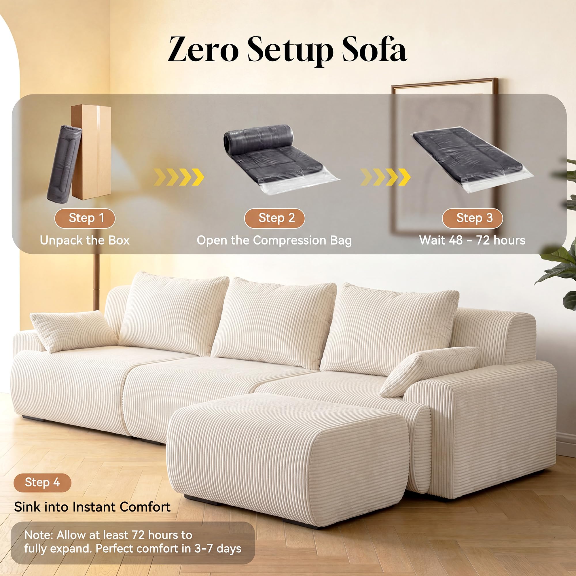 118" Modular Cloud Sectional Sofa with Ottoman