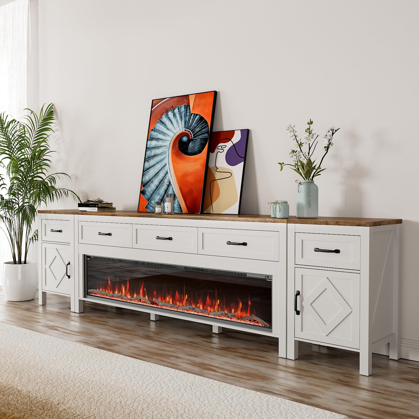 TV Stand with 60" Electric Fireplace – Up to 100"
