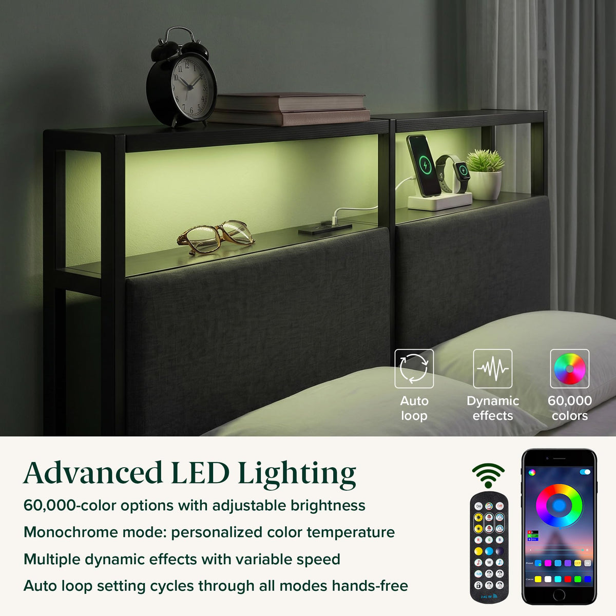 Queen Upholstered Storage Bed with LED Lights