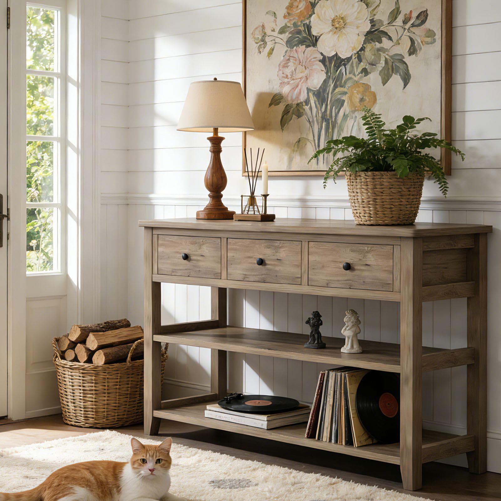Console Table with 3 Drawers & 2-Tier Shelves